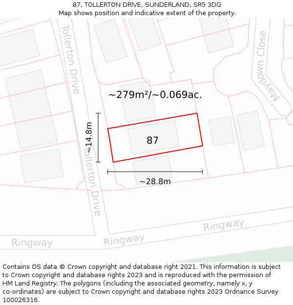 87, TOLLERTON DRIVE, SUNDERLAND, SR5 3DG: Plot and title map