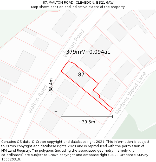 87, WALTON ROAD, CLEVEDON, BS21 6AW: Plot and title map