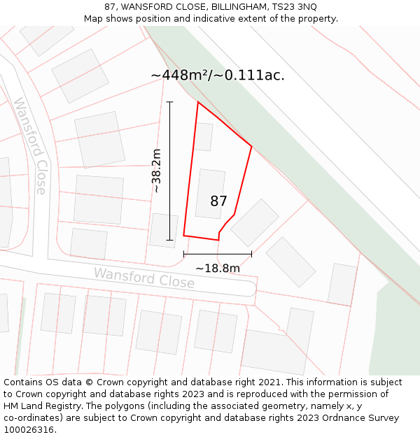 87, WANSFORD CLOSE, BILLINGHAM, TS23 3NQ: Plot and title map