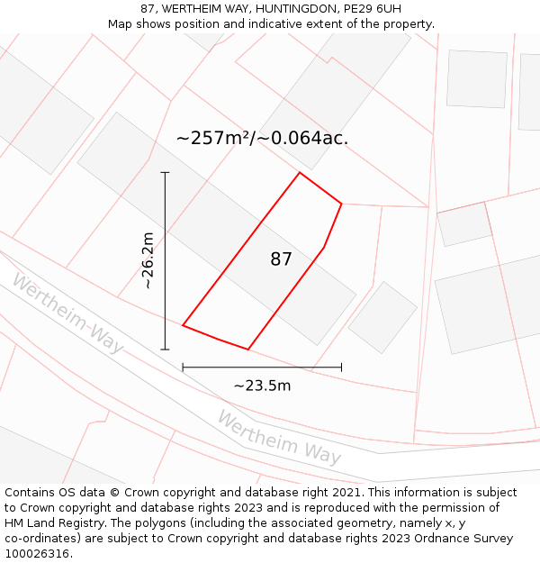 87, WERTHEIM WAY, HUNTINGDON, PE29 6UH: Plot and title map