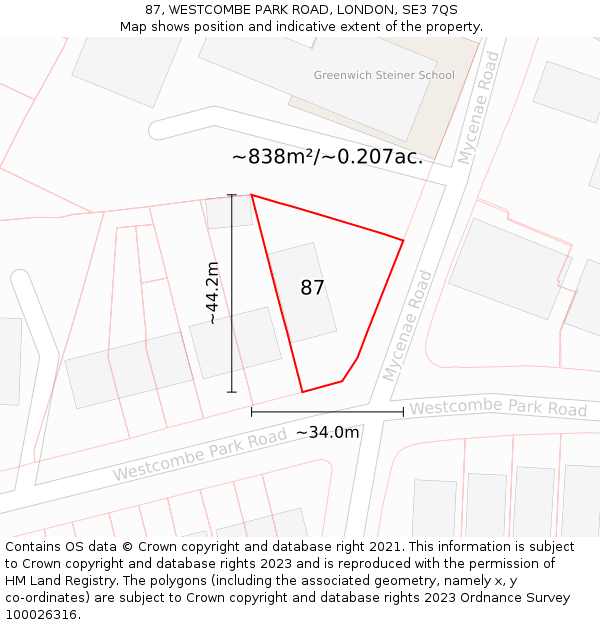87, WESTCOMBE PARK ROAD, LONDON, SE3 7QS: Plot and title map