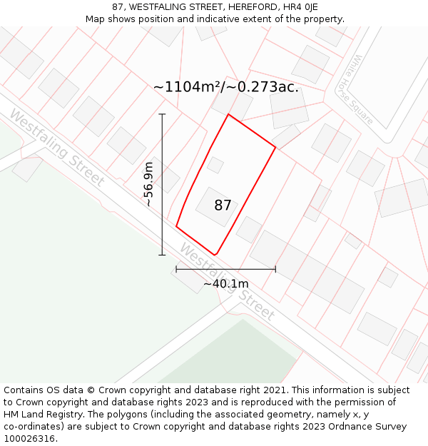 87, WESTFALING STREET, HEREFORD, HR4 0JE: Plot and title map