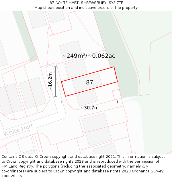 87, WHITE HART, SHREWSBURY, SY3 7TE: Plot and title map