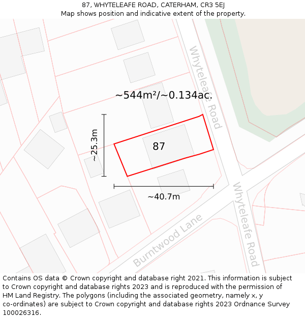 87, WHYTELEAFE ROAD, CATERHAM, CR3 5EJ: Plot and title map