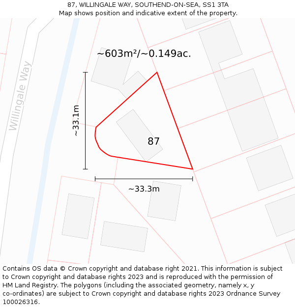 87, WILLINGALE WAY, SOUTHEND-ON-SEA, SS1 3TA: Plot and title map