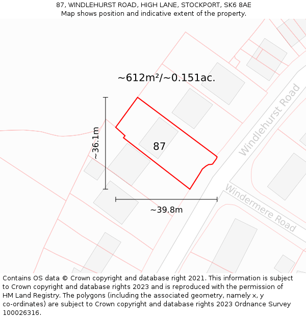 87, WINDLEHURST ROAD, HIGH LANE, STOCKPORT, SK6 8AE: Plot and title map