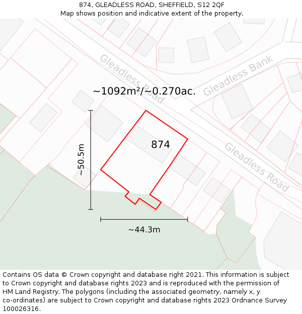 874, GLEADLESS ROAD, SHEFFIELD, S12 2QF: Plot and title map
