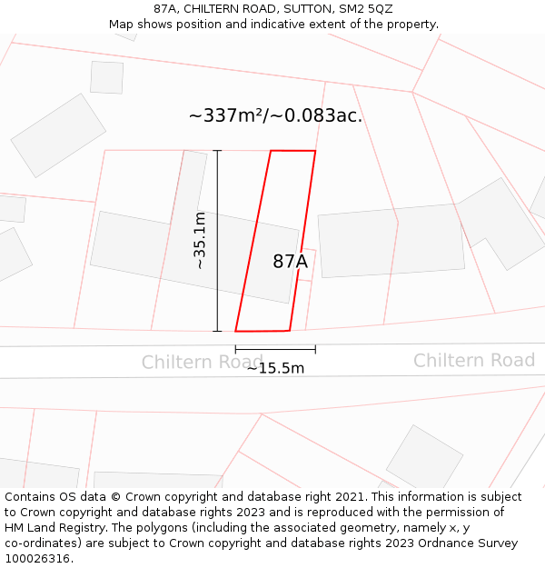 87A, CHILTERN ROAD, SUTTON, SM2 5QZ: Plot and title map