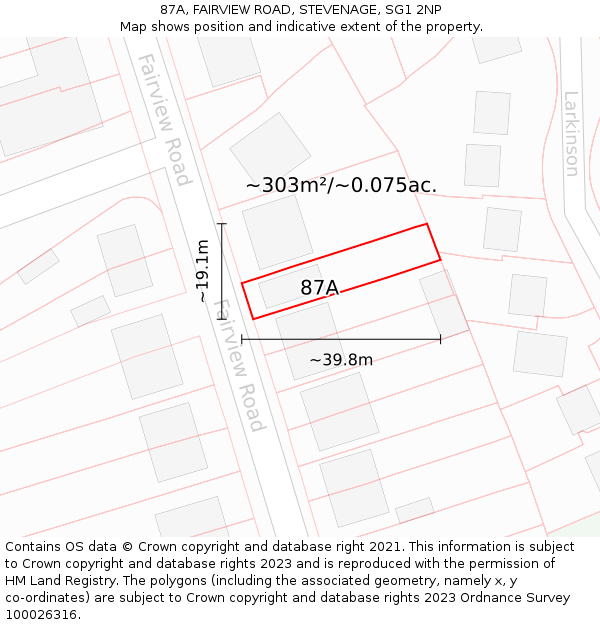 87A, FAIRVIEW ROAD, STEVENAGE, SG1 2NP: Plot and title map