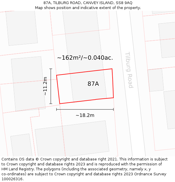 87A, TILBURG ROAD, CANVEY ISLAND, SS8 9AQ: Plot and title map