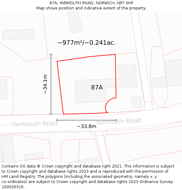87A, YARMOUTH ROAD, NORWICH, NR7 0HF: Plot and title map