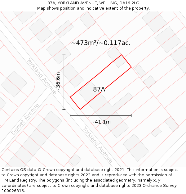 87A, YORKLAND AVENUE, WELLING, DA16 2LG: Plot and title map