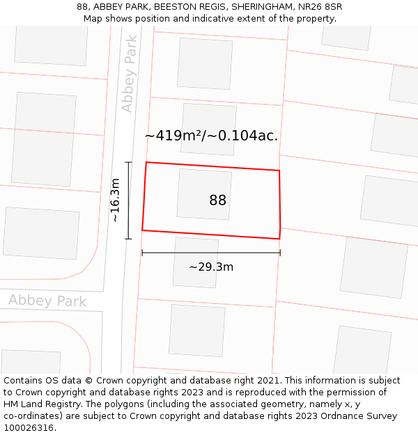 88, ABBEY PARK, BEESTON REGIS, SHERINGHAM, NR26 8SR: Plot and title map