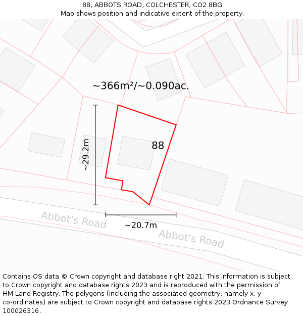 88, ABBOTS ROAD, COLCHESTER, CO2 8BG: Plot and title map