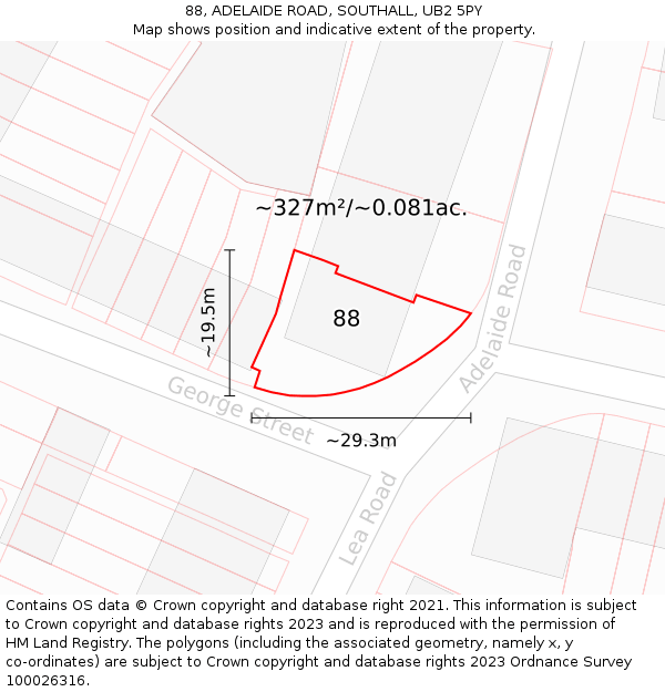 88, ADELAIDE ROAD, SOUTHALL, UB2 5PY: Plot and title map