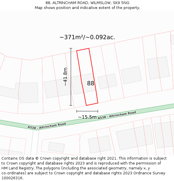 88, ALTRINCHAM ROAD, WILMSLOW, SK9 5NG: Plot and title map