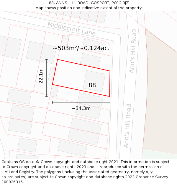 88, ANNS HILL ROAD, GOSPORT, PO12 3JZ: Plot and title map