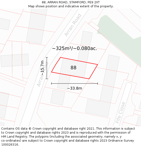 88, ARRAN ROAD, STAMFORD, PE9 2XT: Plot and title map