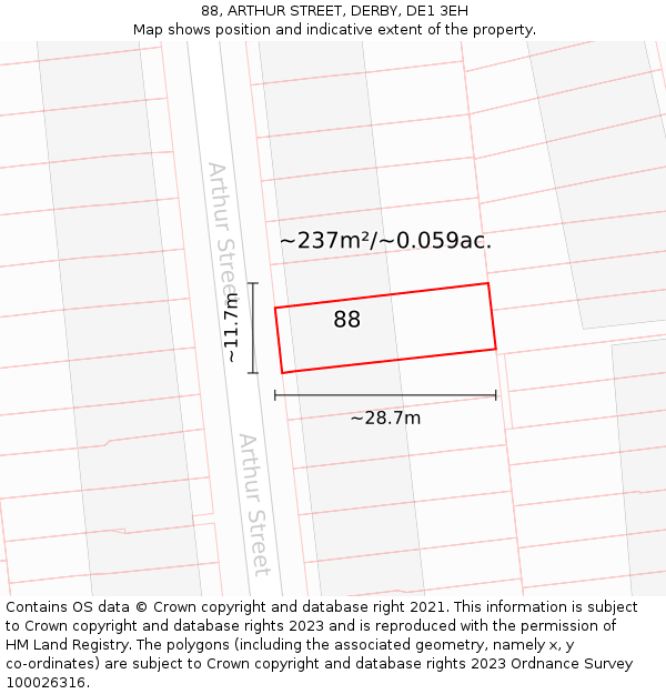 88, ARTHUR STREET, DERBY, DE1 3EH: Plot and title map