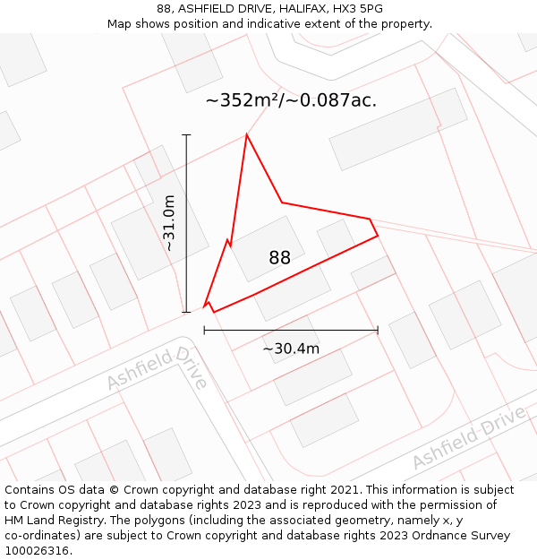 88, ASHFIELD DRIVE, HALIFAX, HX3 5PG: Plot and title map