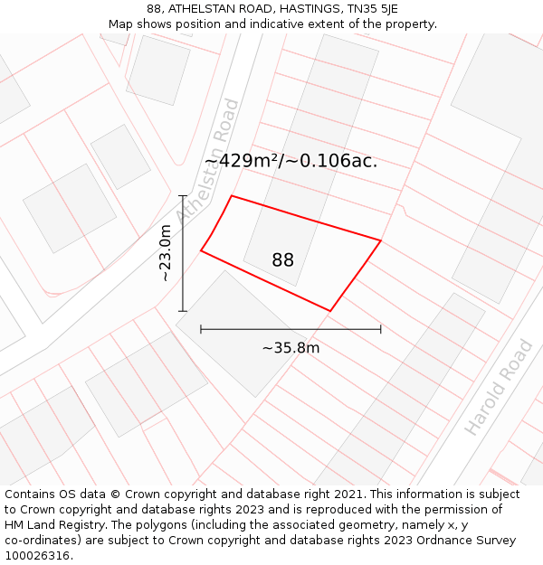 88, ATHELSTAN ROAD, HASTINGS, TN35 5JE: Plot and title map