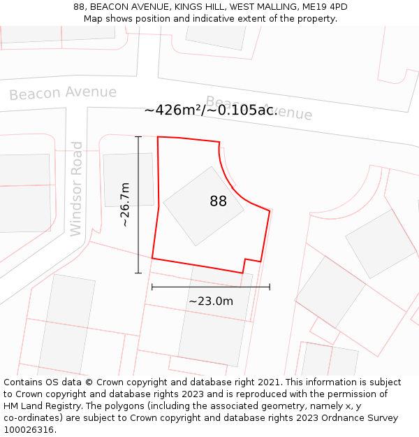 88, BEACON AVENUE, KINGS HILL, WEST MALLING, ME19 4PD: Plot and title map