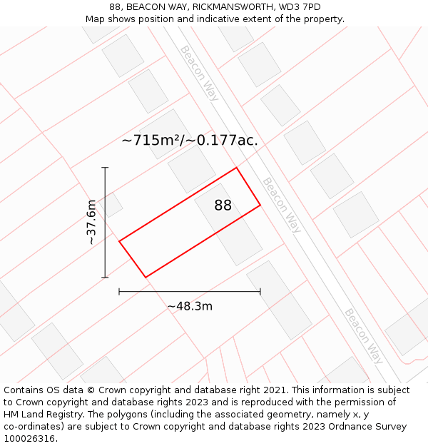 88, BEACON WAY, RICKMANSWORTH, WD3 7PD: Plot and title map