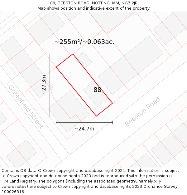 88, BEESTON ROAD, NOTTINGHAM, NG7 2JP: Plot and title map