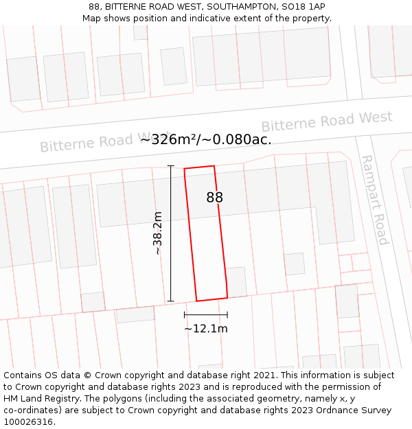 88, BITTERNE ROAD WEST, SOUTHAMPTON, SO18 1AP: Plot and title map