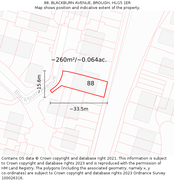 88, BLACKBURN AVENUE, BROUGH, HU15 1ER: Plot and title map