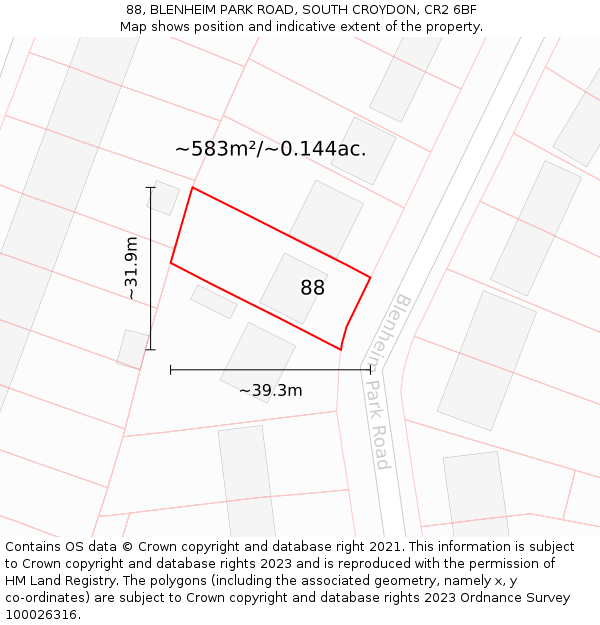 88, BLENHEIM PARK ROAD, SOUTH CROYDON, CR2 6BF: Plot and title map