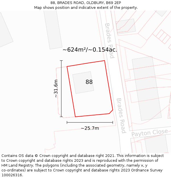 88, BRADES ROAD, OLDBURY, B69 2EP: Plot and title map