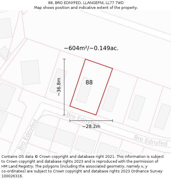 88, BRO EDNYFED, LLANGEFNI, LL77 7WD: Plot and title map