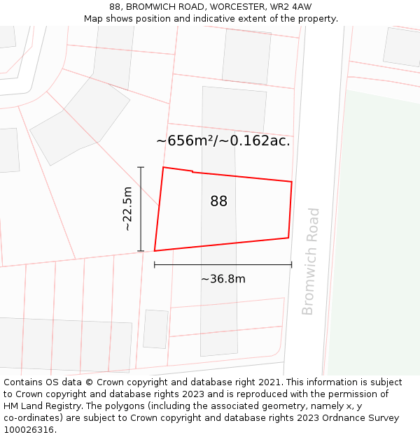 88, BROMWICH ROAD, WORCESTER, WR2 4AW: Plot and title map