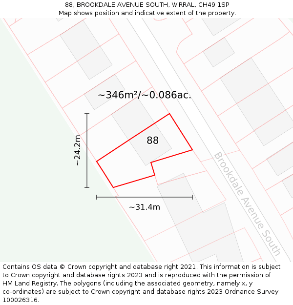 88, BROOKDALE AVENUE SOUTH, WIRRAL, CH49 1SP: Plot and title map