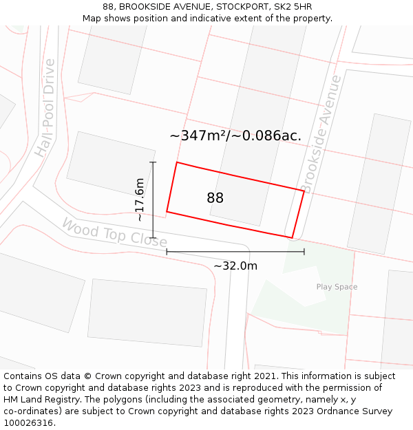 88, BROOKSIDE AVENUE, STOCKPORT, SK2 5HR: Plot and title map