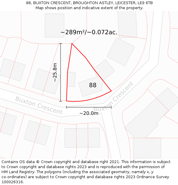 88, BUXTON CRESCENT, BROUGHTON ASTLEY, LEICESTER, LE9 6TB: Plot and title map