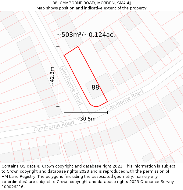 88, CAMBORNE ROAD, MORDEN, SM4 4JJ: Plot and title map