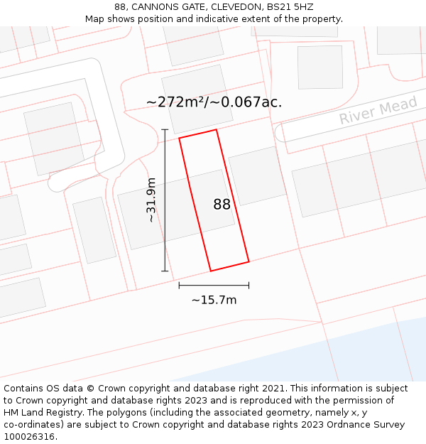 88, CANNONS GATE, CLEVEDON, BS21 5HZ: Plot and title map