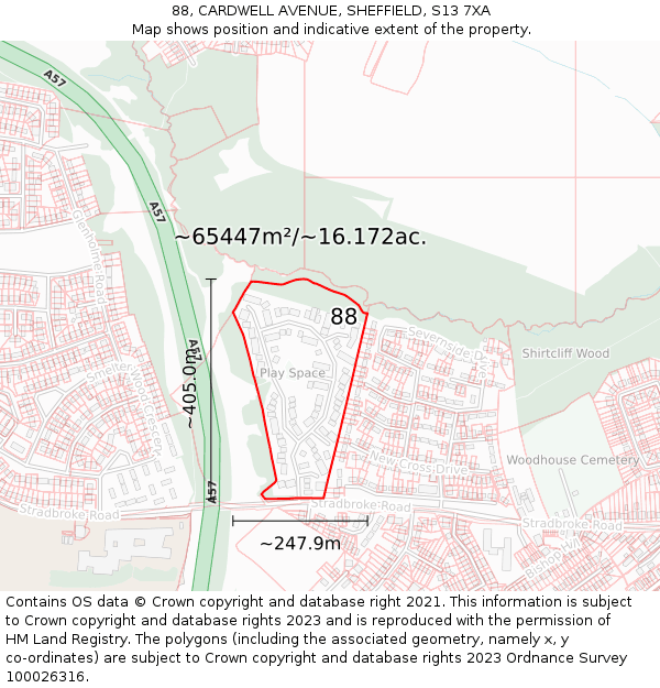 88, CARDWELL AVENUE, SHEFFIELD, S13 7XA: Plot and title map