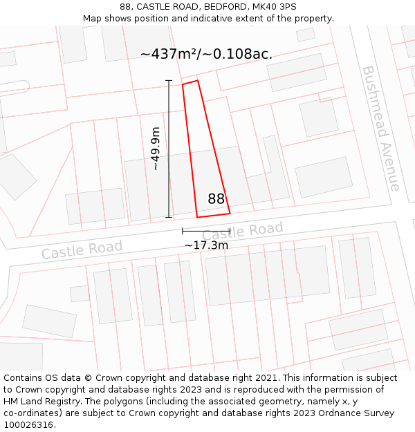 88, CASTLE ROAD, BEDFORD, MK40 3PS: Plot and title map