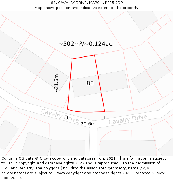 88, CAVALRY DRIVE, MARCH, PE15 9DP: Plot and title map