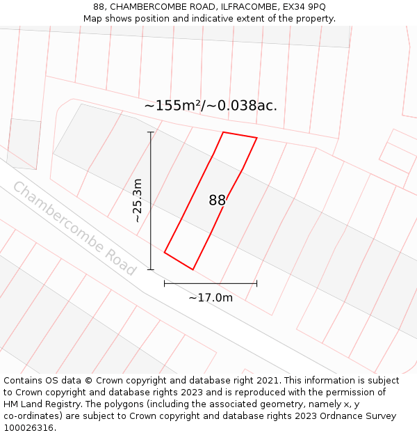 88, CHAMBERCOMBE ROAD, ILFRACOMBE, EX34 9PQ: Plot and title map