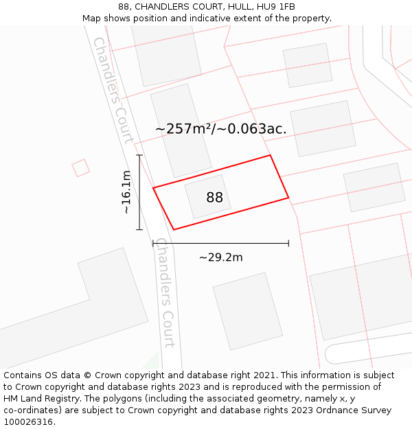88, CHANDLERS COURT, HULL, HU9 1FB: Plot and title map