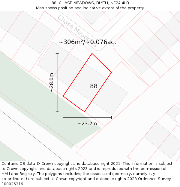 88, CHASE MEADOWS, BLYTH, NE24 4LB: Plot and title map