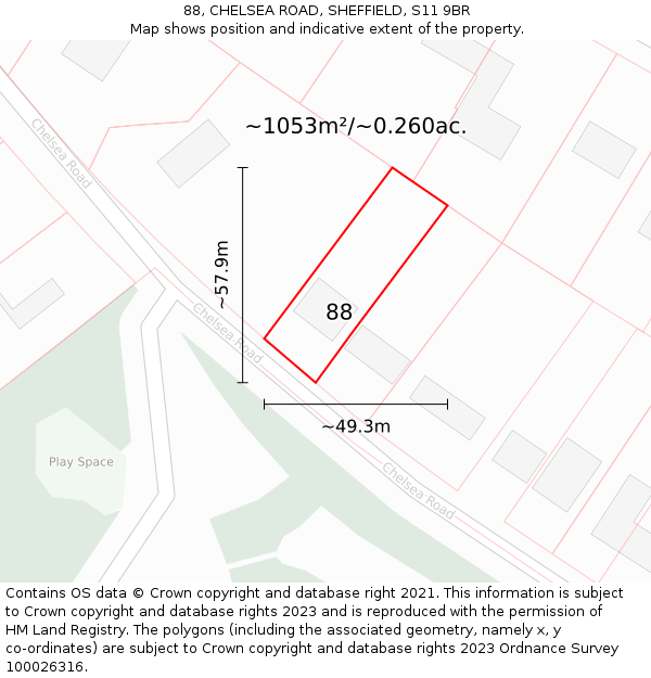88, CHELSEA ROAD, SHEFFIELD, S11 9BR: Plot and title map