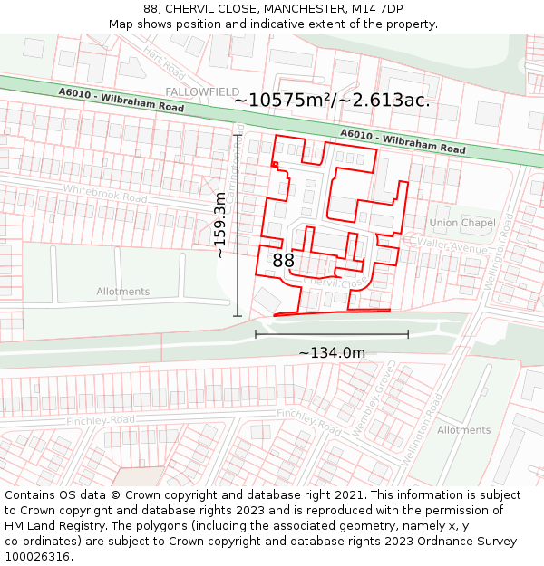 88, CHERVIL CLOSE, MANCHESTER, M14 7DP: Plot and title map