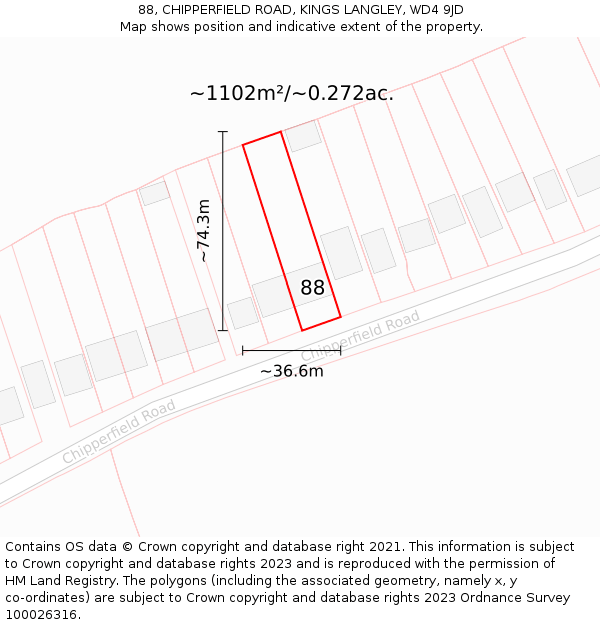 88, CHIPPERFIELD ROAD, KINGS LANGLEY, WD4 9JD: Plot and title map