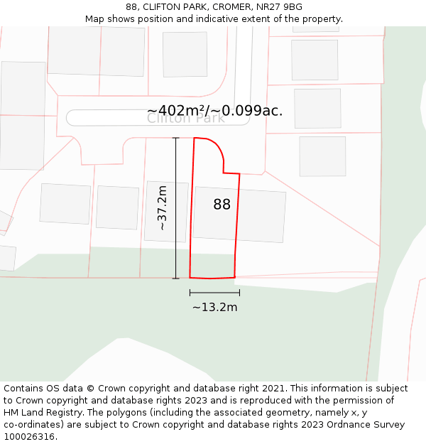 88, CLIFTON PARK, CROMER, NR27 9BG: Plot and title map