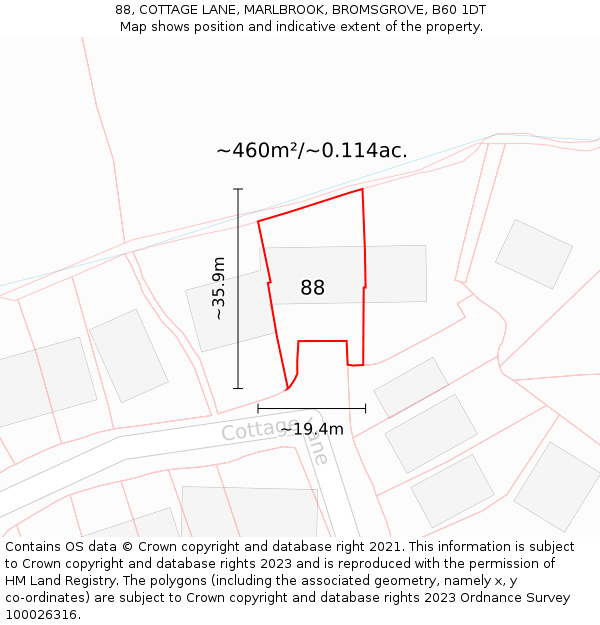 88, COTTAGE LANE, MARLBROOK, BROMSGROVE, B60 1DT: Plot and title map